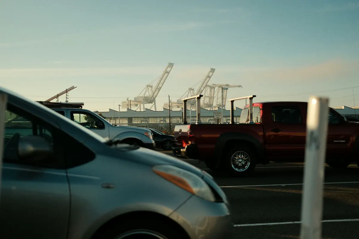 Port of Oakland cranes at sunset