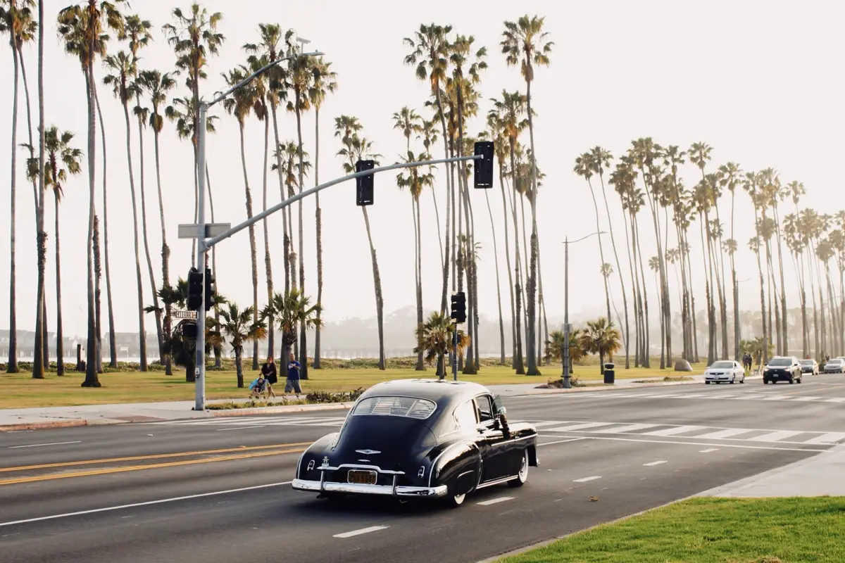 Santa Barbara Beach Highway with palm trees