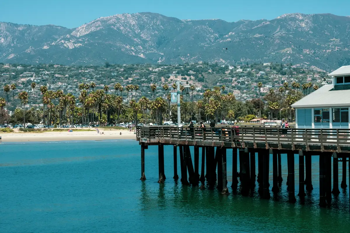 Santa Barbara Pier with palm trees and ocean view