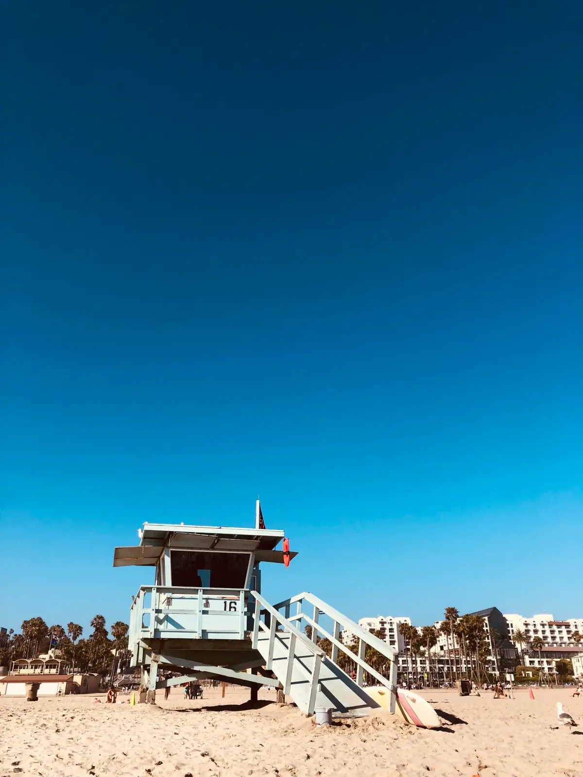 Santa Monica Lifeguard Station with palm trees